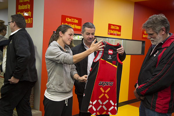 Southern Saints uniform fitting at Wilson Storage